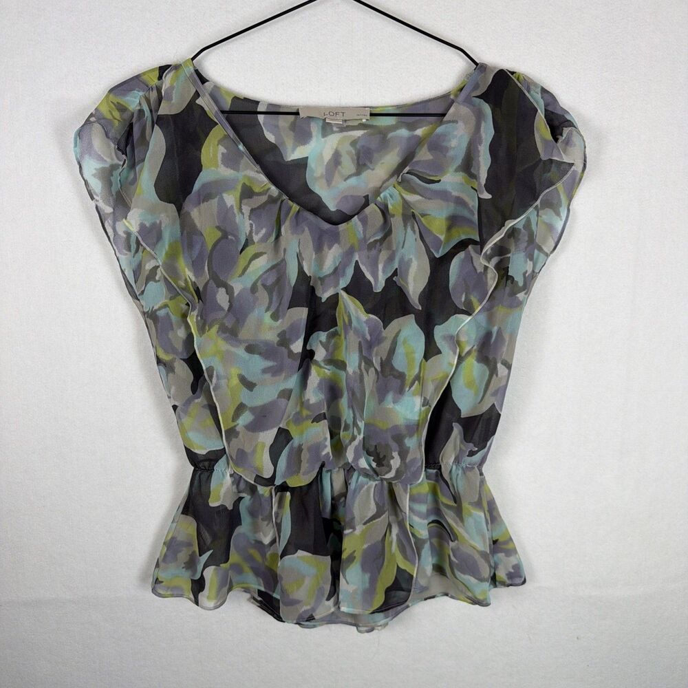 Ann Taylor LOFT Womens Watercolor Ruffle Chiffon Peplum Sleeveless Shirt Sz SP